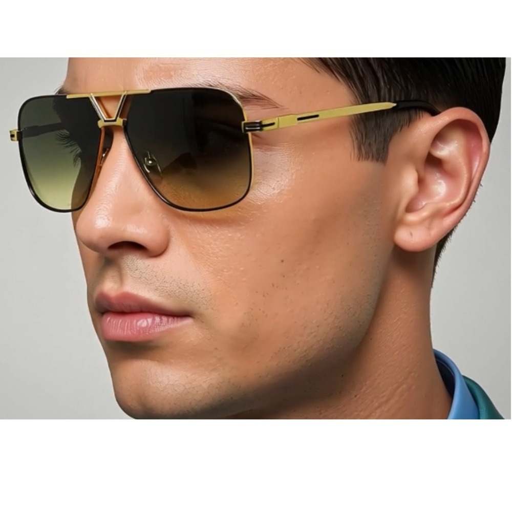 Sunglasses Gold Frame Square Lens Fashion Men Retro Classic Shades Street Wear
